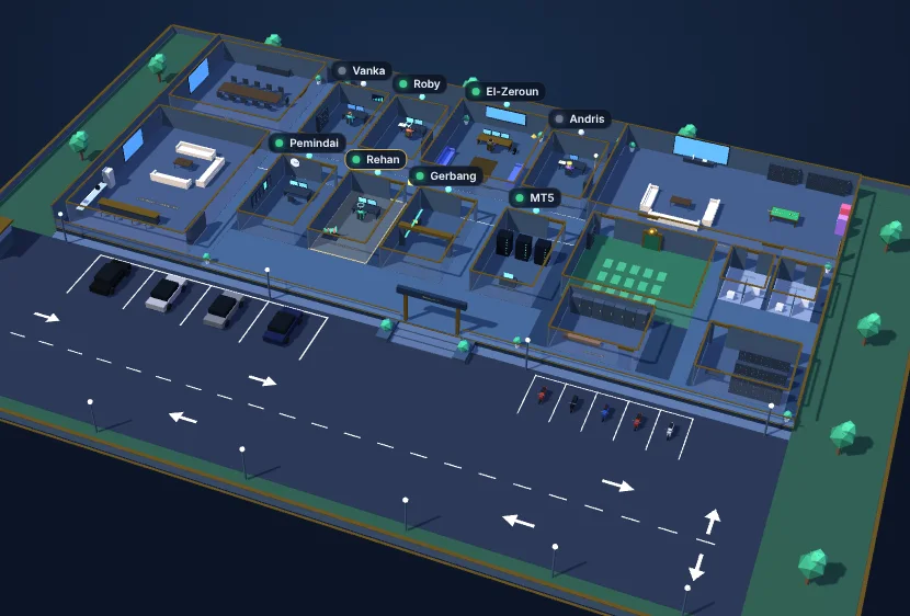 3D view of the Indigold HQ showing rooms for Vanka, Roby, El-Zeroun, Scanner, Rehan, Gerbang and MT5